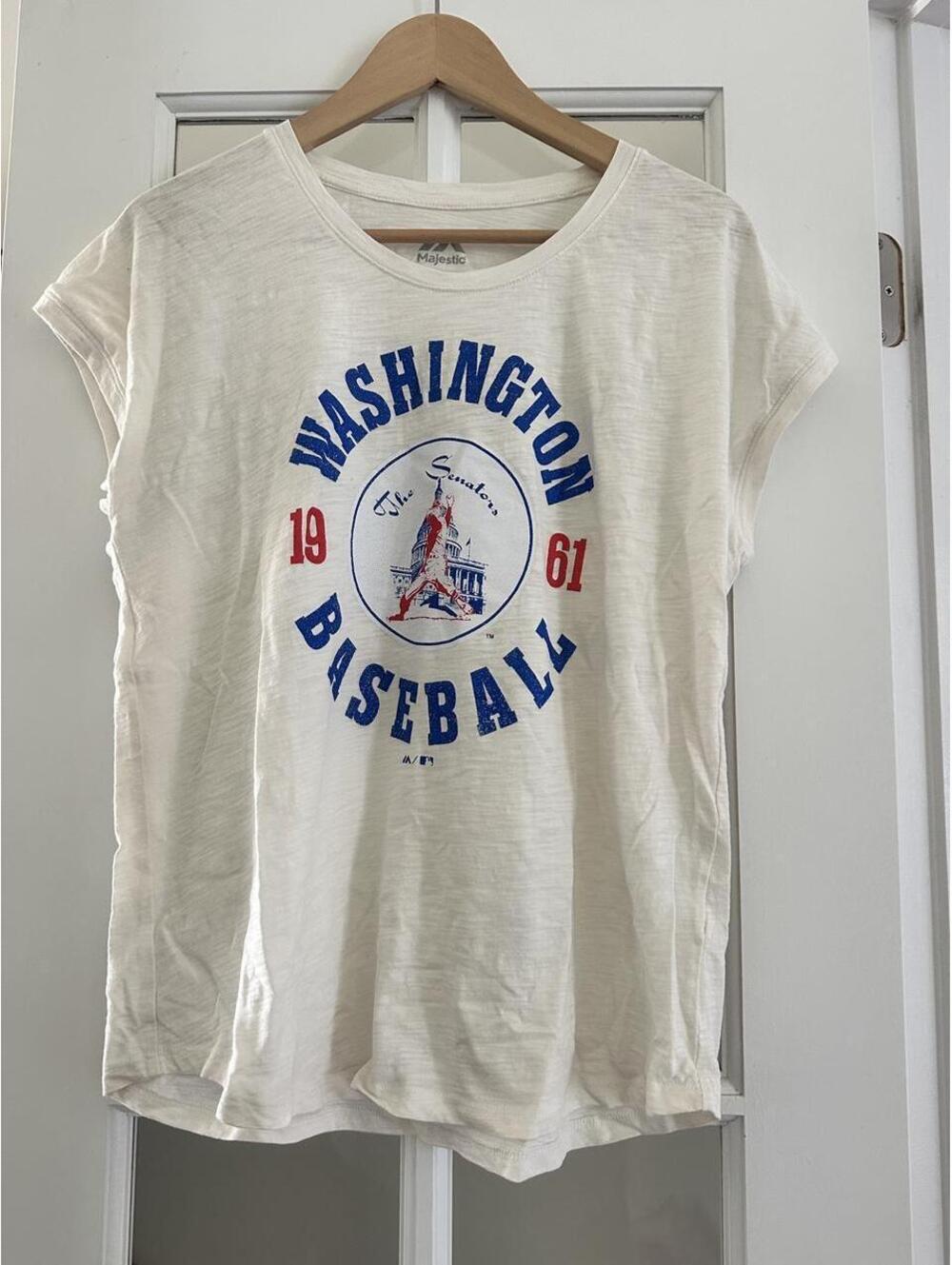 Majestic Athletic Women's White and Cream Tshirt